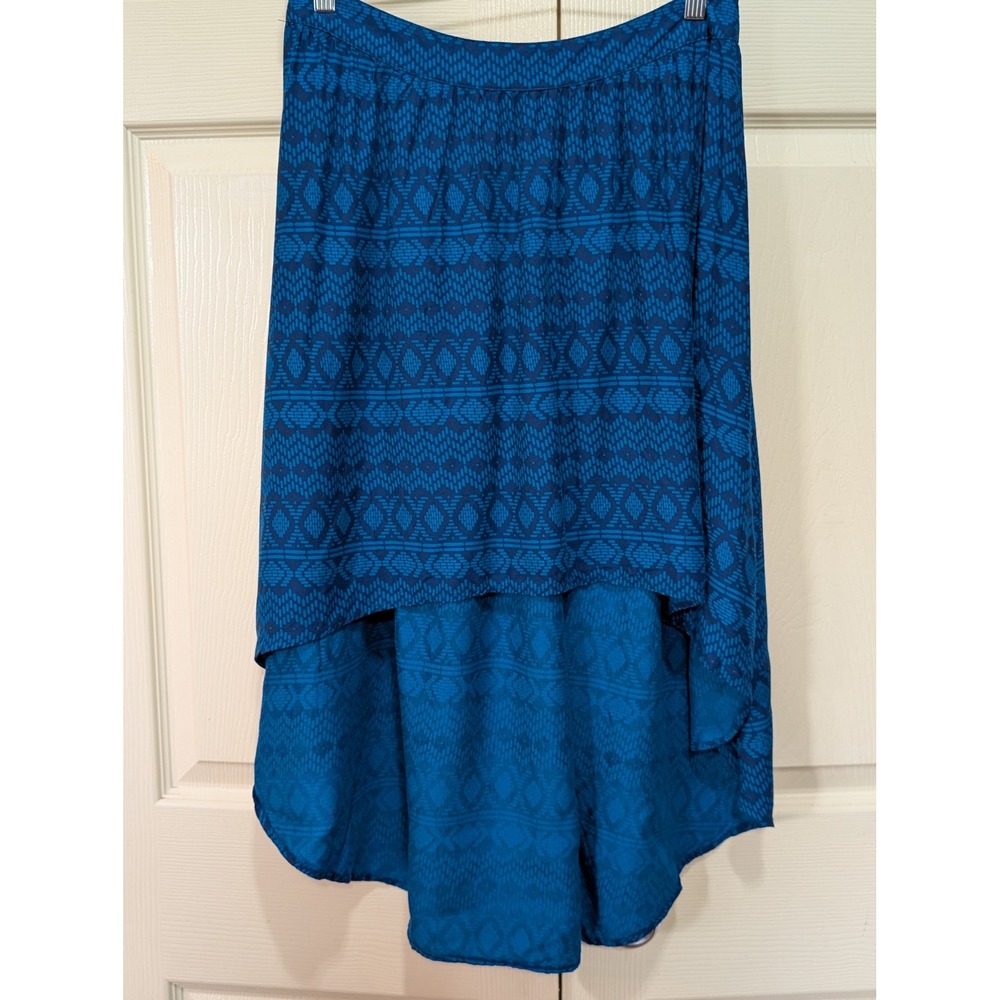Mossimo Supply Co Blue Geometric Ikat High Low Skirt Womens Large Boho Rayon